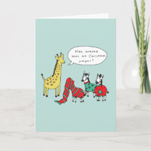 Festividades Cartão de Natal Zebra e Girafa Quadrinhos Clássi