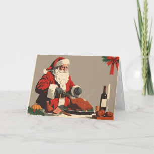 Festividades Cartão de Papai Noel Gráfico Vintage Carving Um Pe