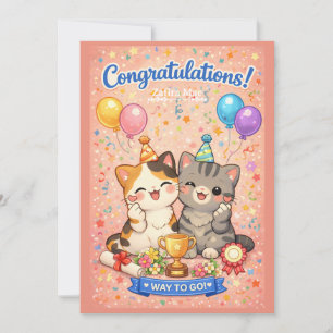 Festividades Cartão de Parabéns de Gato Fofo Kawaii Festa Gatin