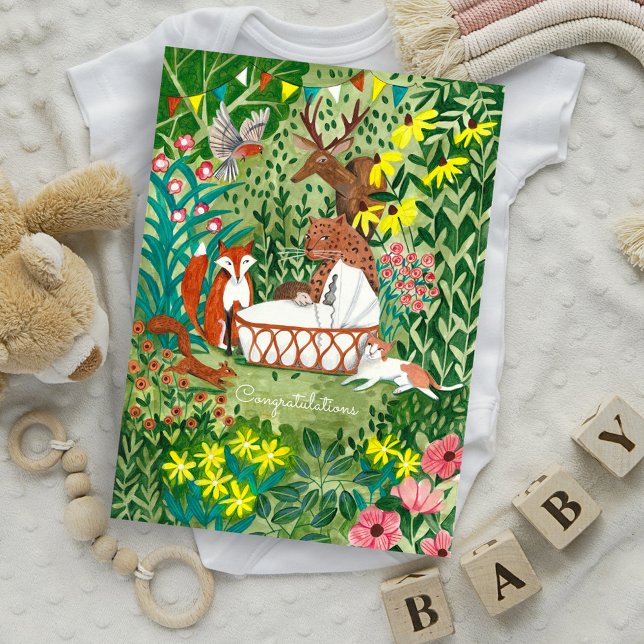 Festividades Cartão de Parabéns de Menino Recém-Nascido (Newborn Baby Boy Girl Animals Congratulations Card)