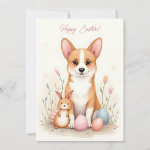 Festividades Cartão de páscoa com um cão-corgi em cores pastosa