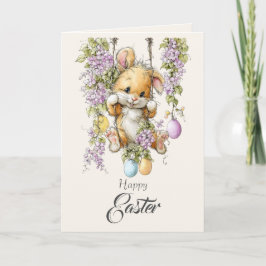 Festividades Cartão de Páscoa de Aquarela de Coelho Fofo com Or
