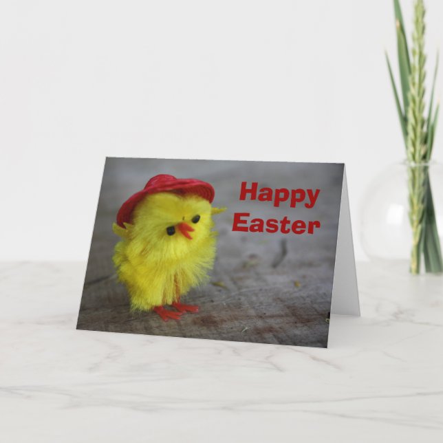 Festividades Cartão de Páscoa Feliz com Frango de Chapéu (Frente)