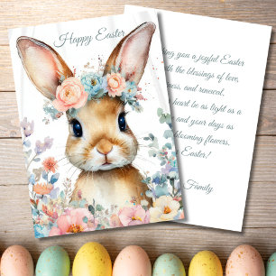 Festividades Cartão de Páscoa Personalizado com Flores e Coelho
