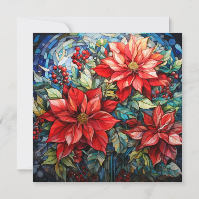 Festividades Cartão de Poinsettia de Vidro Estreito (Frente)