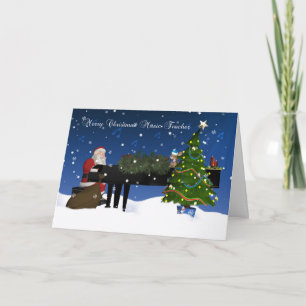 Festividades Cartão de professor da música com o papai noel q