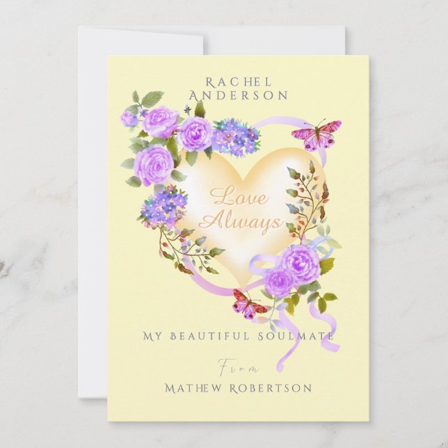 Festividades Cartão de São Valentim de Rosa Roxa Romântica Amar (Frente)