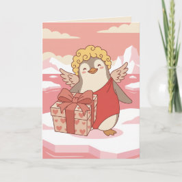 Festividades Cartão de São Valentim do Cupido do Pinguim Fofo p