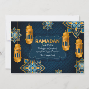 Festividades Cartão de Saudação Azul Ramadã e Dourado