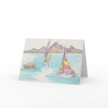 Cartão de saudação "Boats Watercolor Sketch/Fiji"