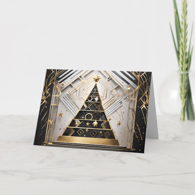 Festividades cartão de saudação da árvore de natal art deco (Frente)