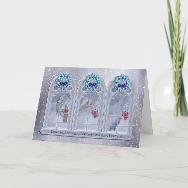 Festividades Cartão de Saudação da Janela de Natal para as Aves (Frente)