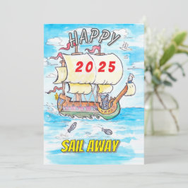 Festividades cartão de saudação de 2025 navio velejar