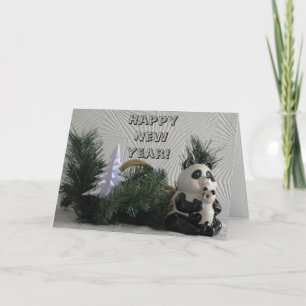 Festividades Cartão de Saudação de Ano Novo da Família Panda