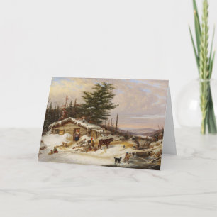 Festividades Cartão de saudação de arte do Winter Log House