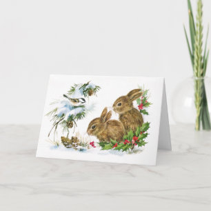 Festividades Cartão de Saudação de Bunnies natais vintages