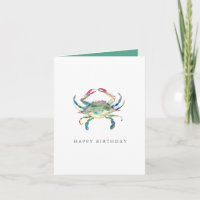 Cartão de Saudação de Caranguejo de Aquarela para