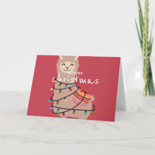 Festividades Cartão de Saudação de Feliz Natal Alpaca Llama