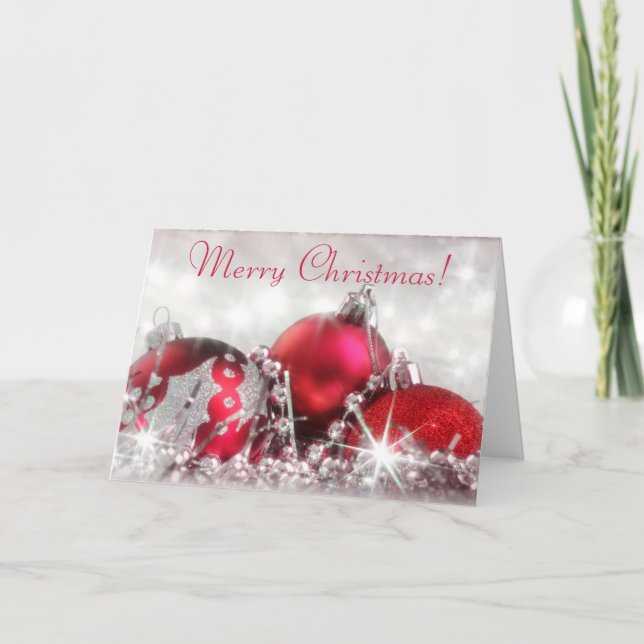 Festividades Cartão de Saudação de Feliz Natal Vermelho e Prate (Frente)