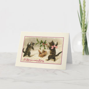 Festividades Cartão de Saudação de Gatos de Natal Vitorianos