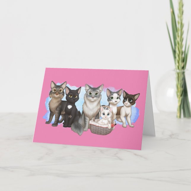 Festividades Cartão de saudação de gatos e tripulantes 5" x 7" (Frente)