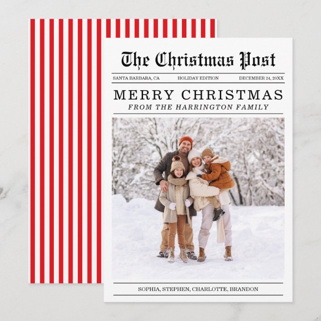 Festividades Cartão de Saudação de Natal ao Estilo de Jornal An (Frente/Verso)