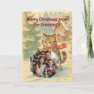 Festividades Cartão de saudação de Natal da Família e da Cat