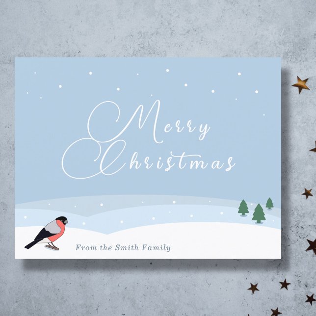 Festividades Cartão de Saudação de Natal para Bullfinfinch & Sn (Bullfinch & Snow Landscape Christmas Greeting Card)