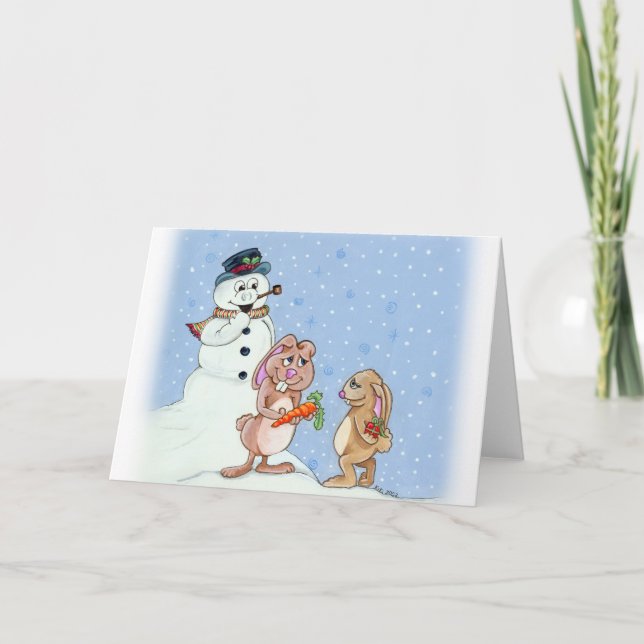 Festividades Cartão de Saudação de Natal para Bunnies de Neve (Frente)