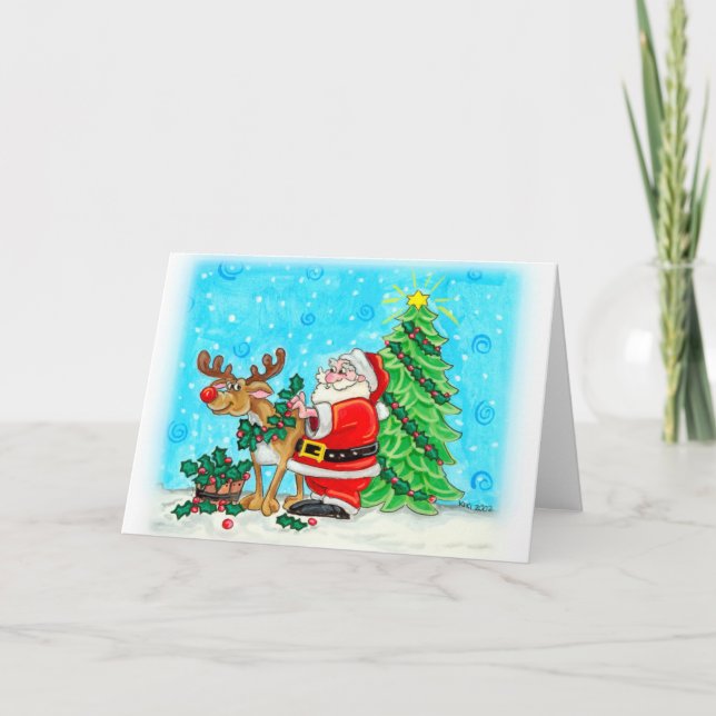 Festividades Cartão de Saudação de Natal para Decoração de Rudo (Frente)