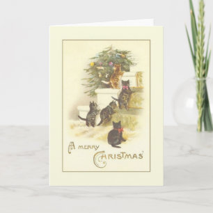 Festividades Cartão de Saudação de Natal para Kittens Vitoriano
