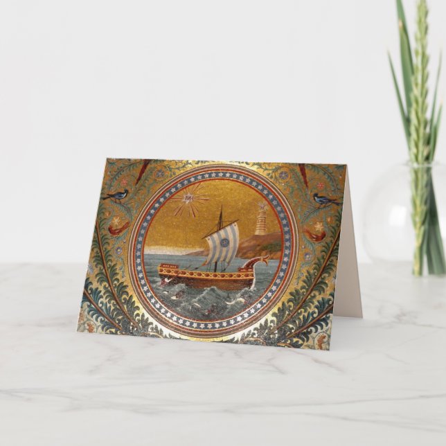 Festividades cartão de saudação de navio antigo (Frente)