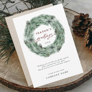 Festividades Cartão de Saudação de Pine Wreath Season com Códig