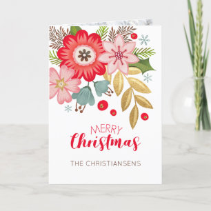 Festividades Cartão de Saudação Floral de Foto de Natal Eleg
