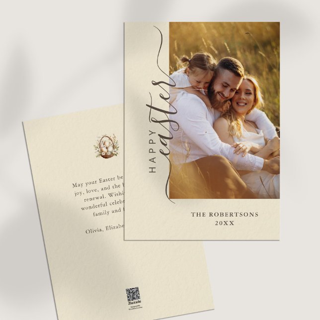 Festividades Cartão de saudação minimalista felz pascoa (Happy Easter Modern Minimalist Greeting Card on a white table.)