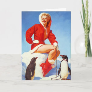 Festividades Cartão de Saudação Pin-Up Com Amor De Pinguin