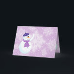 Festividades Cartão de Saudação Snowman e Snowflakes<br><div class="desc">Cartão de cartões de natal de inverno com Snowman feliz e belos flocos de neve brancos brilhantes sobre fundo violeta. Este design é totalmente personalizável. O Snowman e os flocos de neve estão todos sobre camadas separadas para que você possa redimensioná-los ou (re)movê-los facilmente, e você pode mudar a cor...</div>