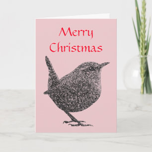 Festividades Cartão de Saudação Wren de Natal (Script Vermelho)