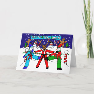 Festividades Cartão de Torneio Karate Snowmen e Reindeer Karate