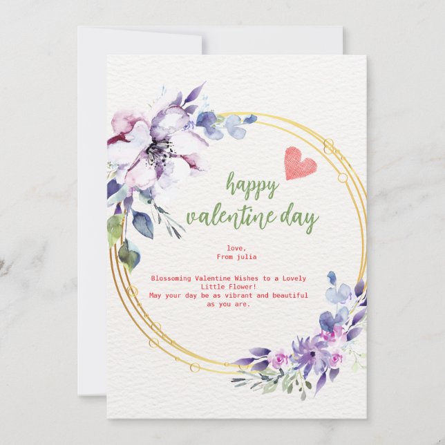 Festividades cartão de valentine com flor estética dourada roxa (Frente)