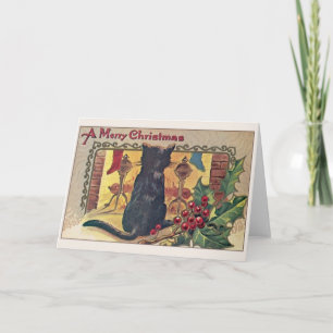 Festividades Cartão de Vintage Black Cat Christmas