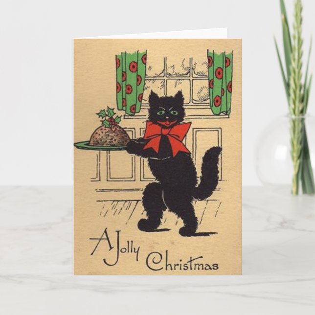 Festividades Cartão de Vintage Black Cat Christmas (Frente)