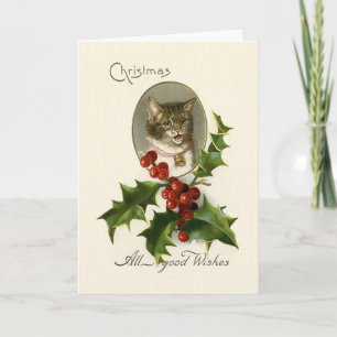 Festividades Cartão de Vintage Cat Christmas