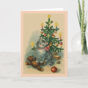 Festividades Cartão de Vintage Cat Christmas
