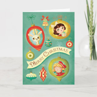 Festividades Cartão de Vintage Dolls & Reindeer para Saudação d