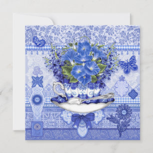 Festividades Cartão de Xícara de Porcelana Azul e Flores
