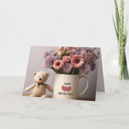 Festividades Cartão do Dia das Mães Urso de Pelúcia, Flores e C