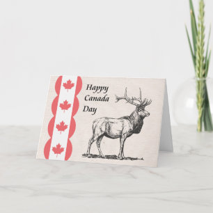 Festividades Cartão do dia do Canadá com ícones de alce e sinal