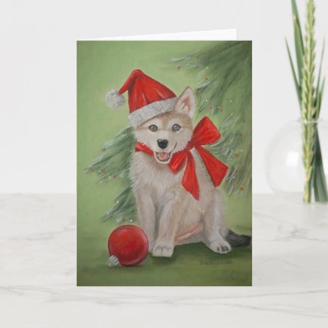 Festividades Cartão do filhote de cachorro de lobo do Xmas (Frente)