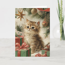Festividades Cartão Dobrado de Natal com Gatinho Festivo